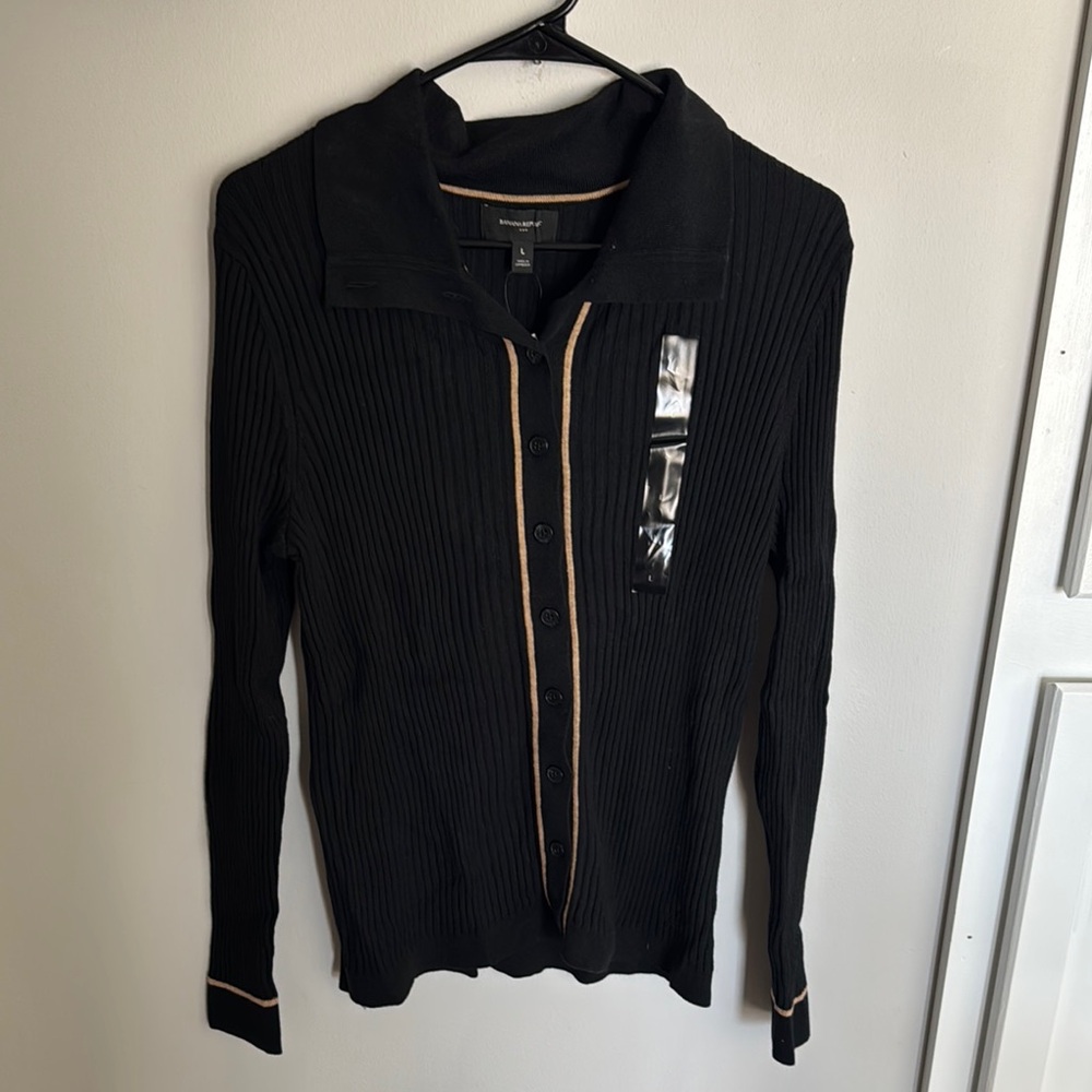 Banana Republic Black Ribbed Button-Up Cardigan